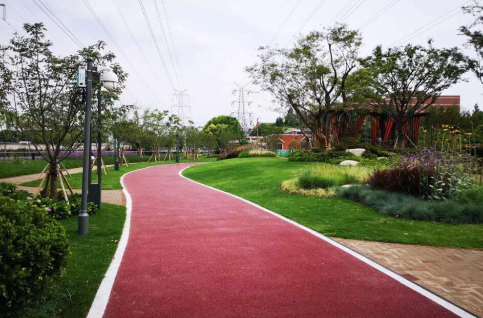 彩色透水混凝土健身步道，人車(chē)共用